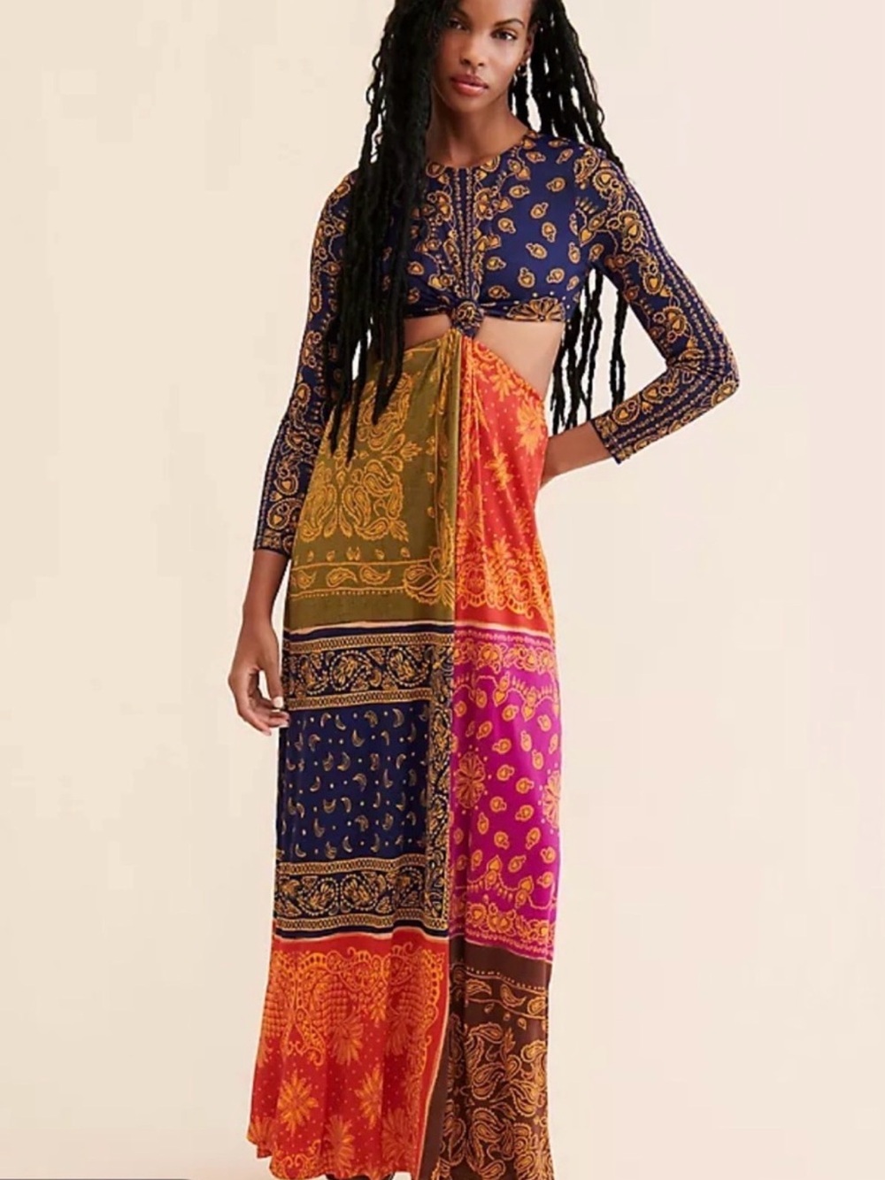 FARM Rio Bandana Dream Cutout Maxi Dress with Knot Boho Festival Dress
